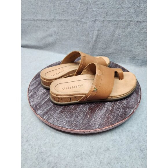 Vionic Cindy Sandal Womens Tan Leather Slide Sandals With Cork Sole Size 5 - Picture 3 of 10